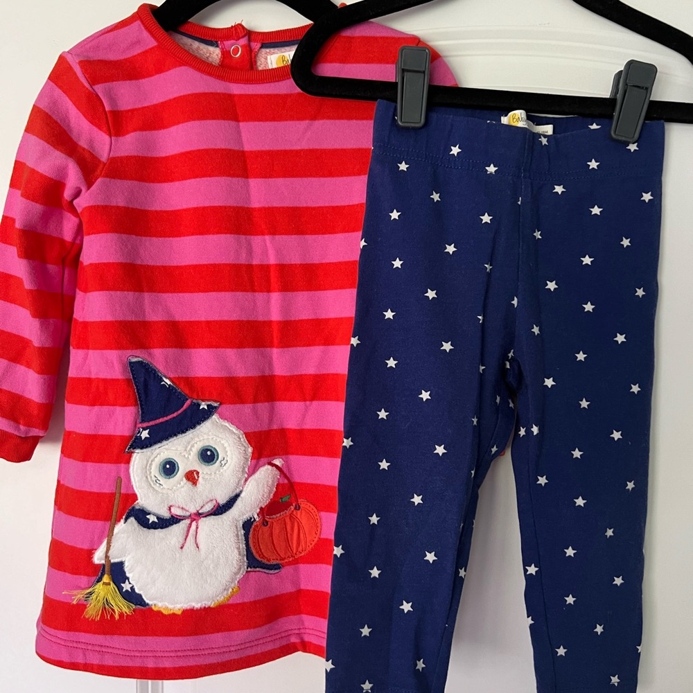 Baby Boden Halloween Owl Striped Sweatshirt Dress Set - 12-18m